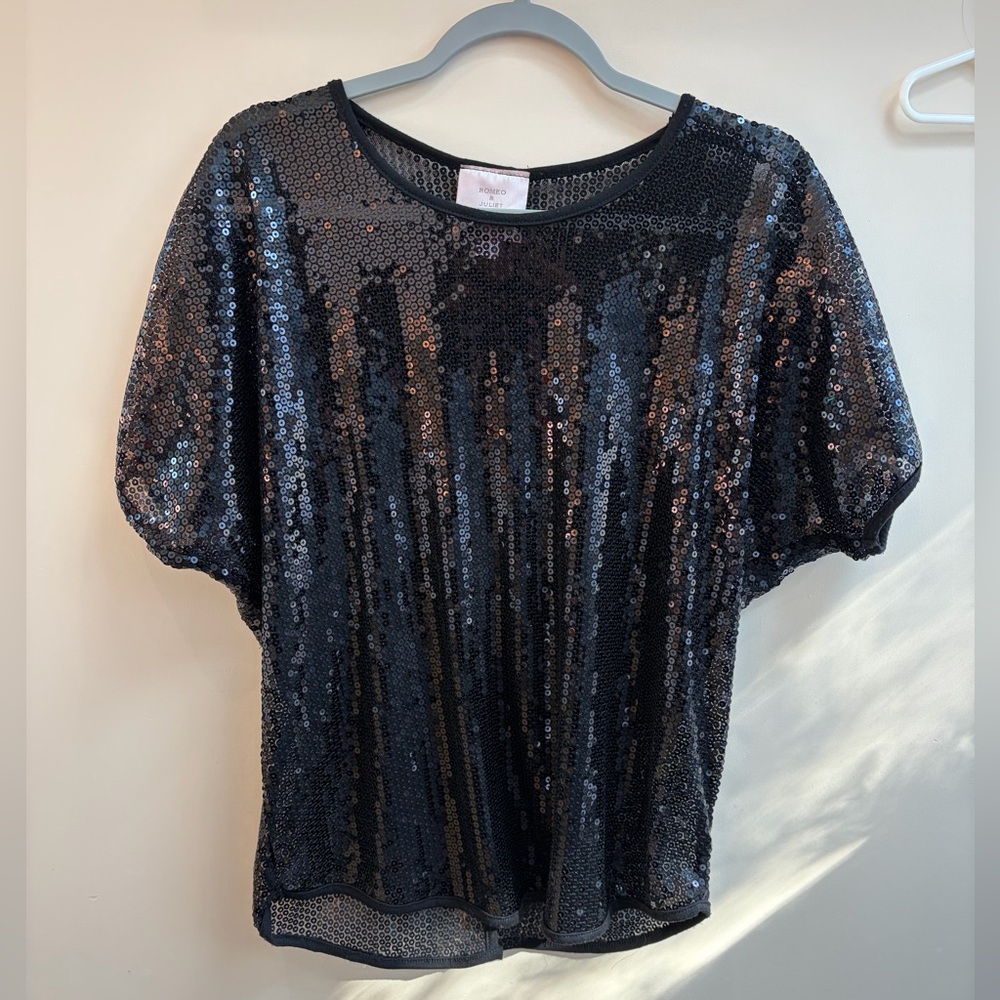 Stunning Sheer Black Sequin Women's Top